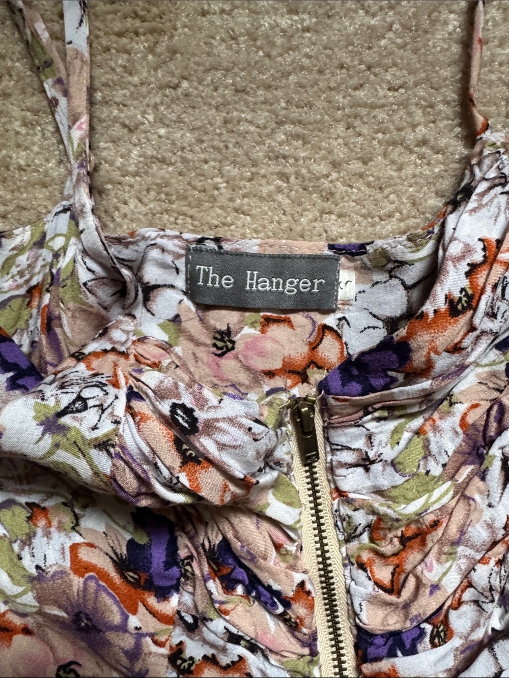 The Hanger Floral Zip-Front Mini Dress in White, Peach & Purple - Picture 2 of 4